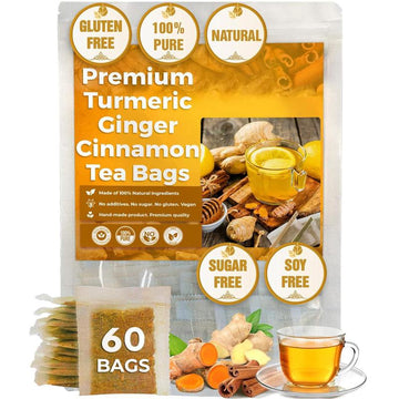 Turmeric Tea with Spices Turmeric, Ginger, Cinnamon. 100% natural, pure, powdered, dairy-free, sugar-free.  Vegan, gluten-free, keto-friendly, caffeine-free.Tea 60 Bags herbal remedy  Christmas Thanksgiving Value Pa
